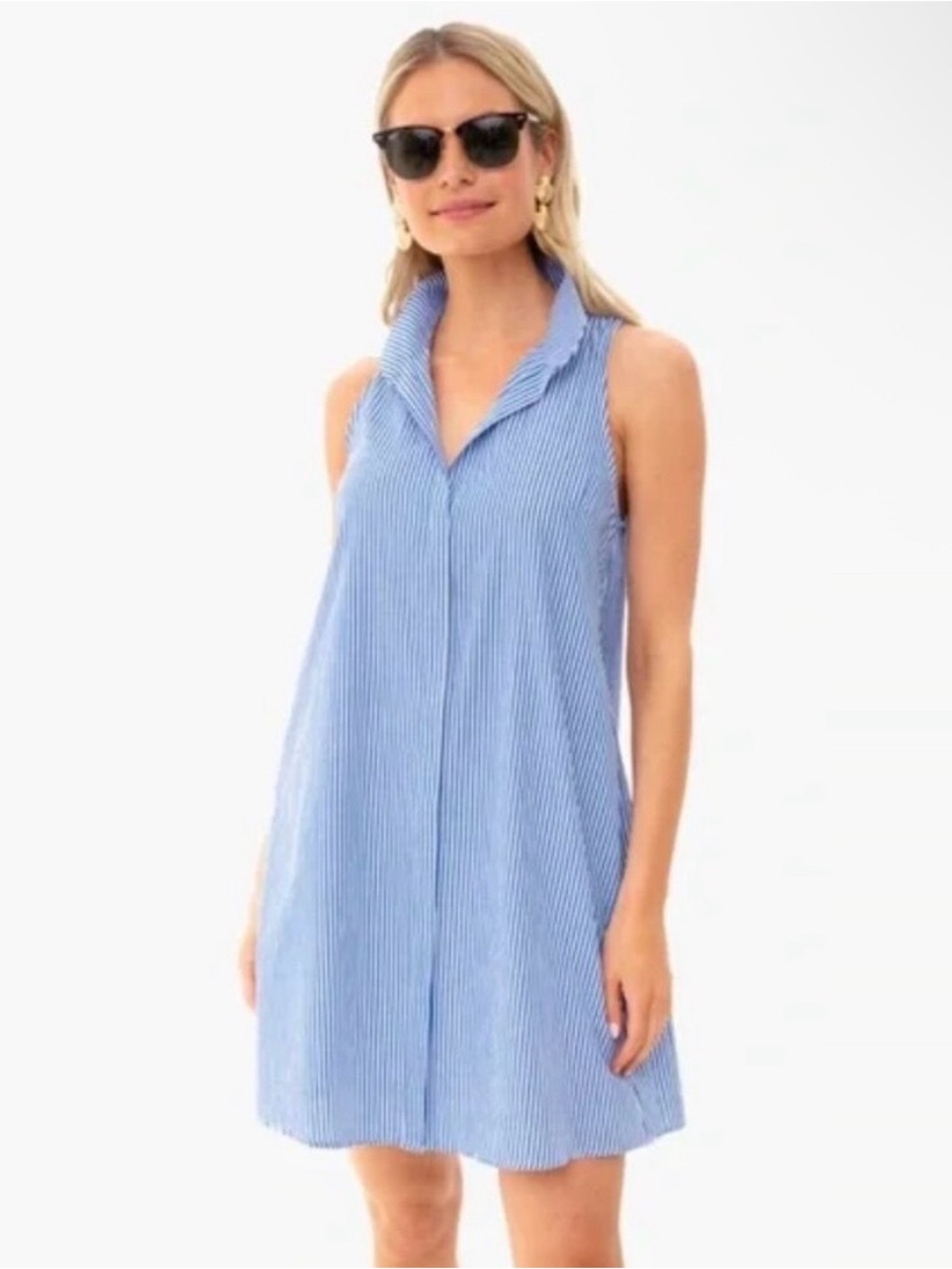 Tuckernuck Blue White Stripe Sleeveless Cotton Shirt Dress Size S